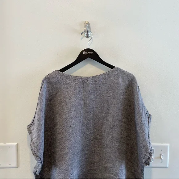 Flax Back Slit Tee women’s large 100% Linen Shirt gray oversized short sleeve - Picture 3 of 13